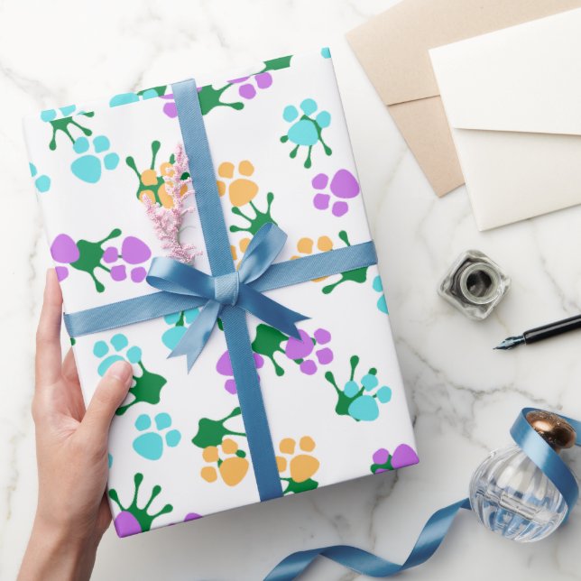 Christmas Holidays green hand print & paws Wrapping Paper (Gifting)