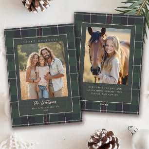 Christmas Holidays Green Plaid Tartan 2-Photo Card