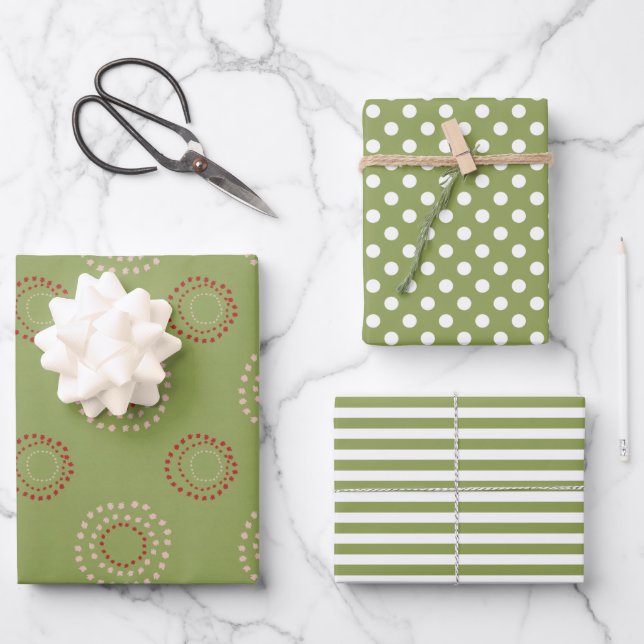 Christmas Holidays Green White Merry and Bright Wrapping Paper Sheet (Front)
