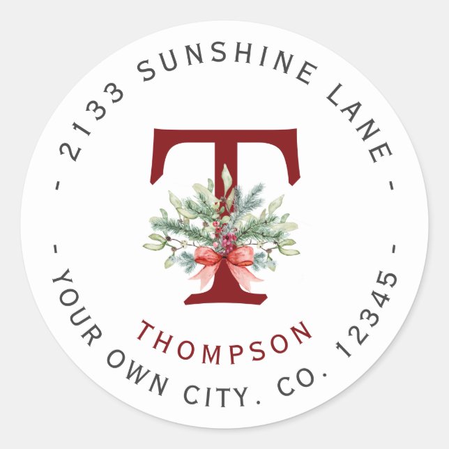 Christmas Holidays Greenery Monogram Address Label (Front)