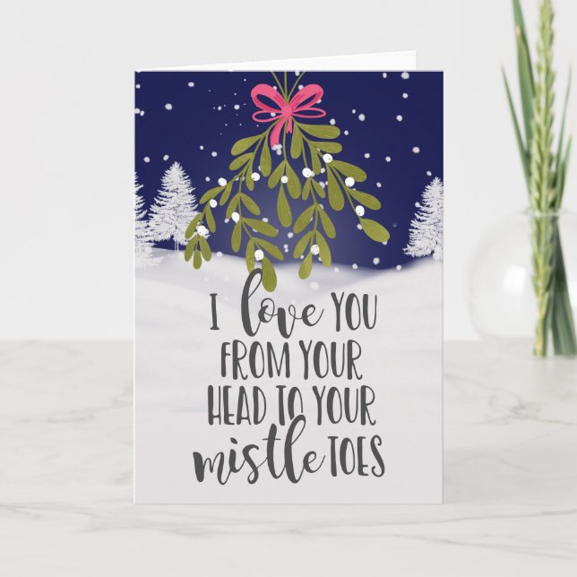 christmas holidays I love you mistletoe pun funny Card (Front)