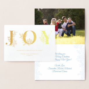 Christmas Holidays Joy Modern Floral Outline Photo Foil Card