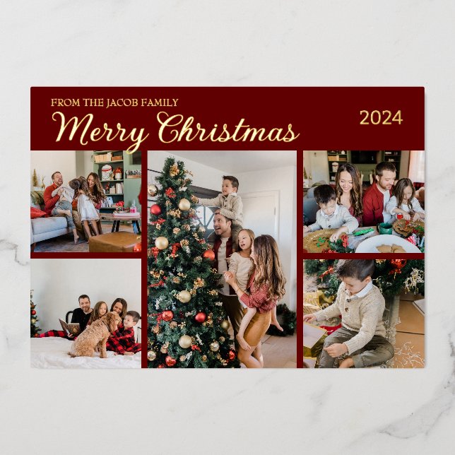 Christmas holidays Modern Typography Photo Collage Foil Holiday Card (Front)