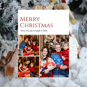 Christmas holidays Modern Typography Three-Photo Holiday Postcard