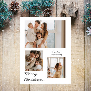 Christmas holidays Modern Typography Three-Photo  Holiday Postcard