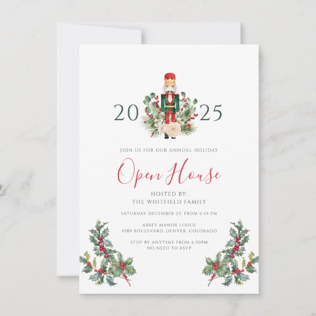 Christmas Holidays Nutcracker Berries Open House Invitation (Front)