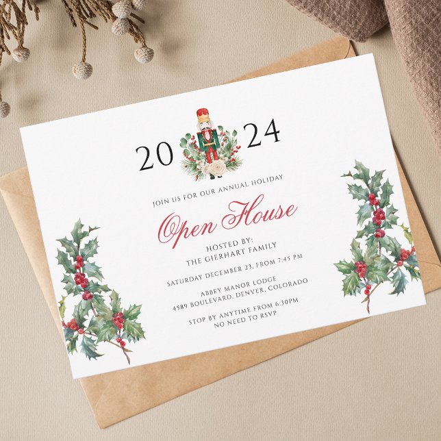 Christmas Holidays Nutcracker Open House Invitation (Christmas Open House Nutcracker Botanical Invitation)