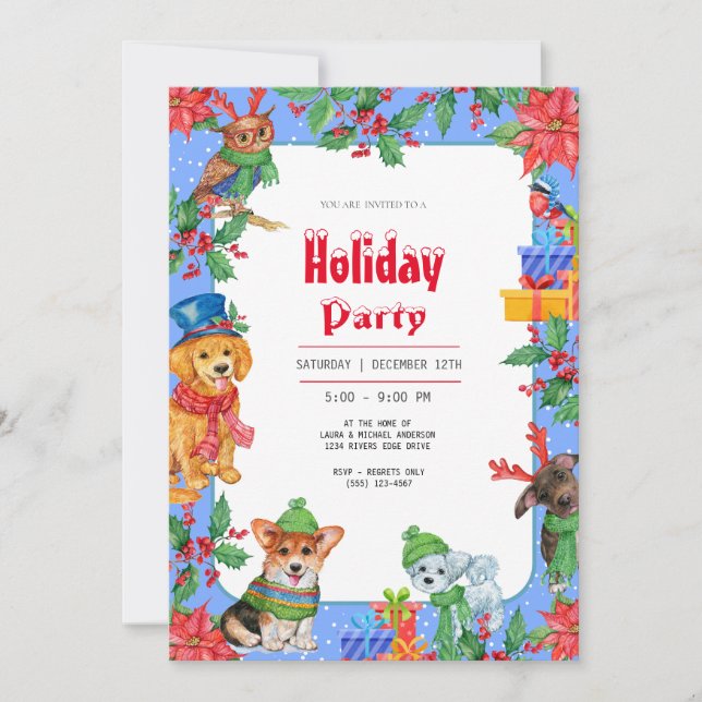 Christmas Holidays Party Watercolor Invitation (Front)