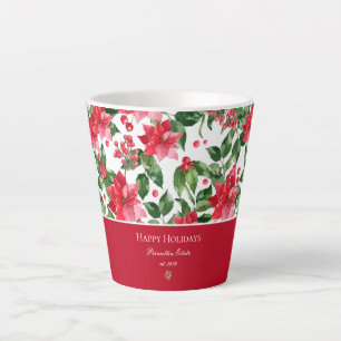 Christmas Holidays Personalised Poinsettia Pattern Latte Mug