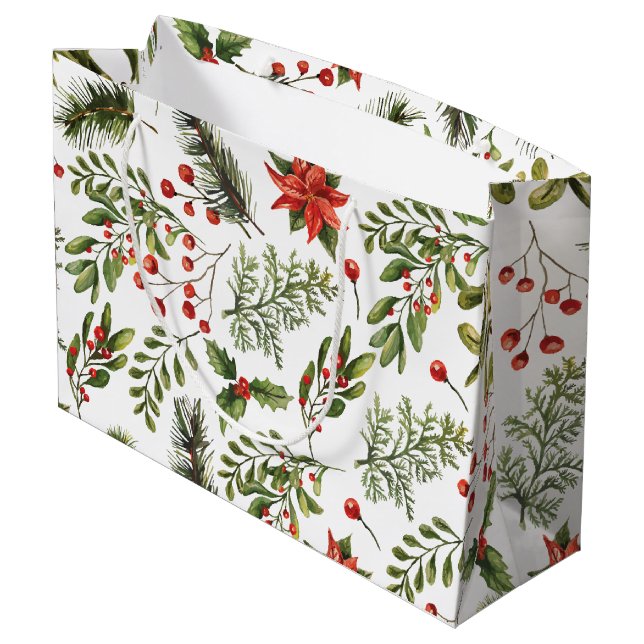 Christmas Holidays Pine Red Berries Botanical Large Gift Bag (Back Angled)
