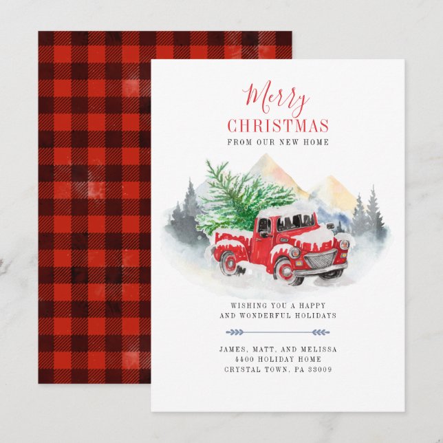 Christmas Holidays Plaid Moving Announcement (Front/Back)
