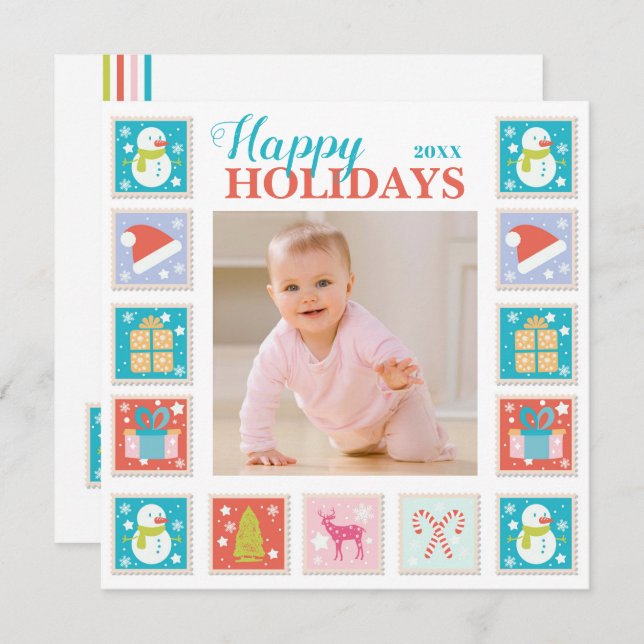 Christmas Holidays Postage Stamp Photo Card (Front/Back)
