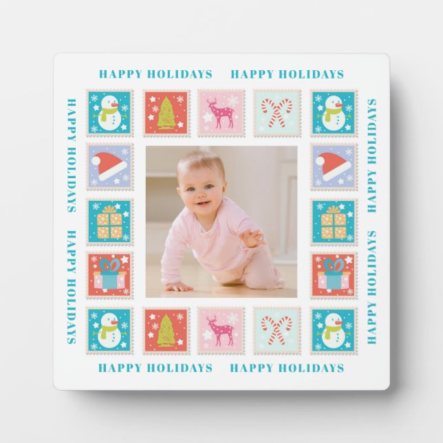 Christmas Holidays Postage Stamp Photo Plaque (Front)