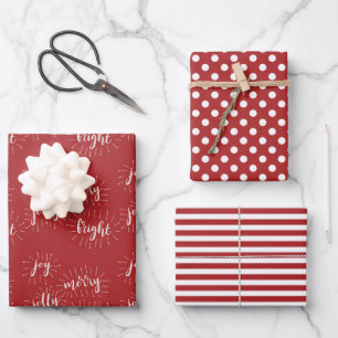 Christmas Holidays Red and White Merry and Bright Wrapping Paper Sheet
