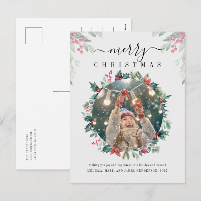 Christmas Holidays Red Berries Photo Holiday Postcard (Front/Back)