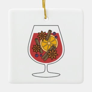 Christmas holidays red mulled wine spicy cocktail ceramic ornament