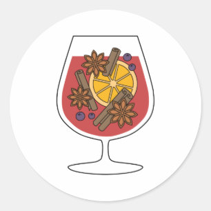 Christmas holidays red mulled wine spicy cocktail classic round sticker