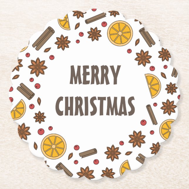 Christmas holidays red mulled wine spicy cocktail paper coaster (Front)