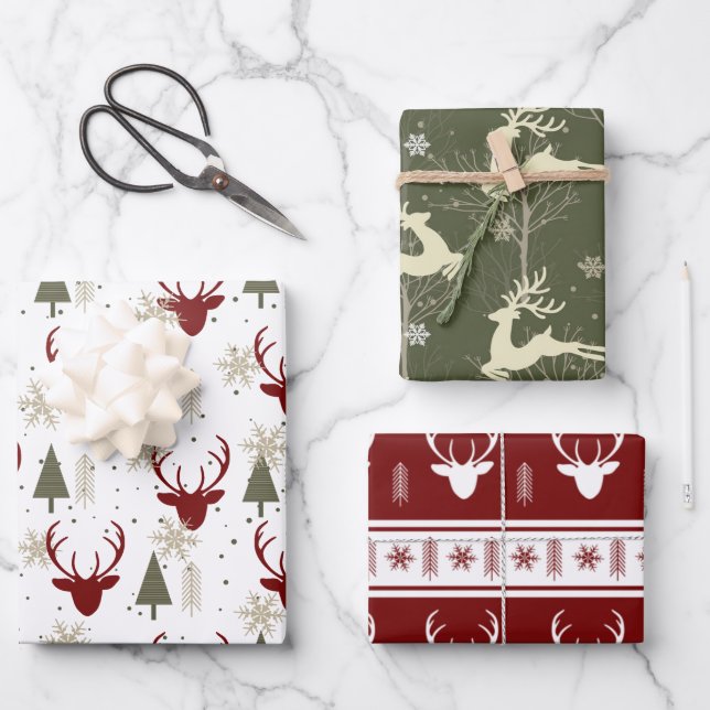 Christmas Holidays Reindeer Winter Woodland Wrapping Paper Sheet (Front)