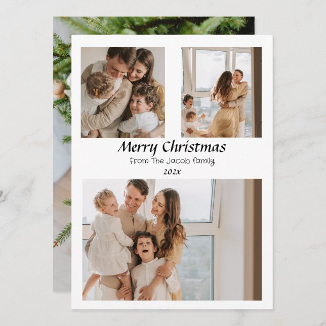  Christmas holidays Script Centred Three-Photo    Holiday Card (Front/Back)