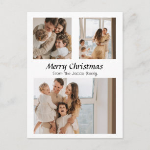 Christmas holidays Script Centred Three-Photo Holiday Postcard