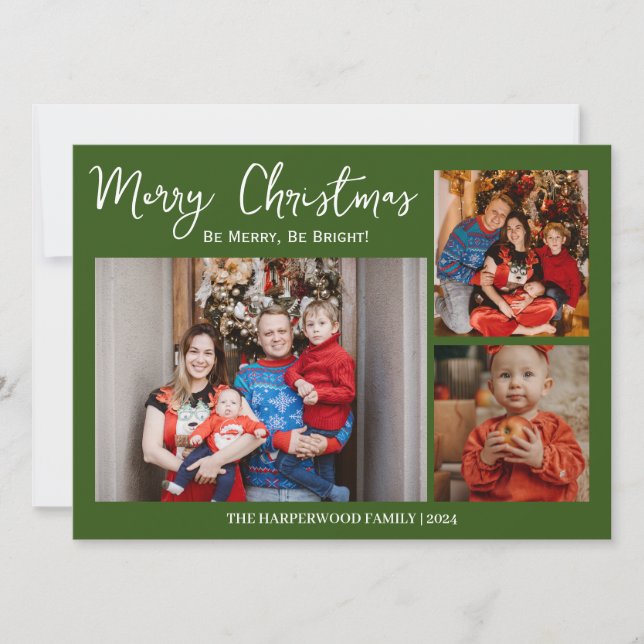 Christmas holidays Script Family Photo Collage Holiday Card (Front)