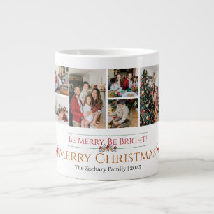 Christmas holidays Script Family Photo Collage Large Coffee Mug