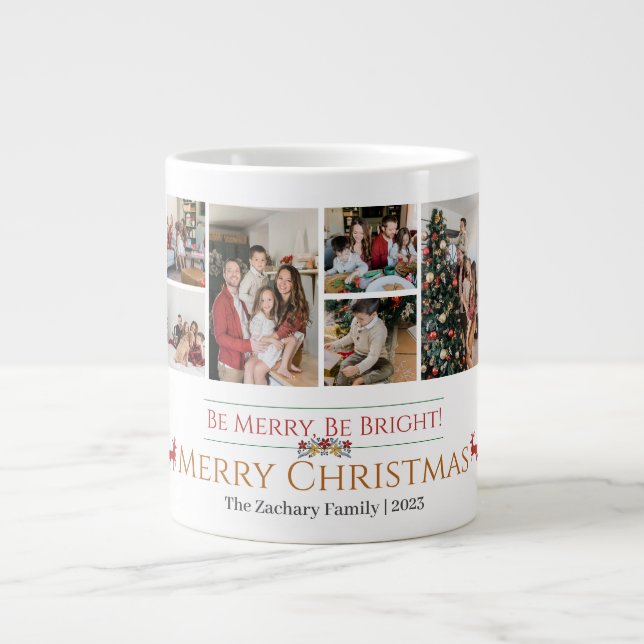 Christmas holidays Script Family Photo Collage Large Coffee Mug (Front)