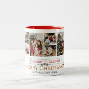 Christmas holidays Script Family Photo Collage Two-Tone Coffee Mug