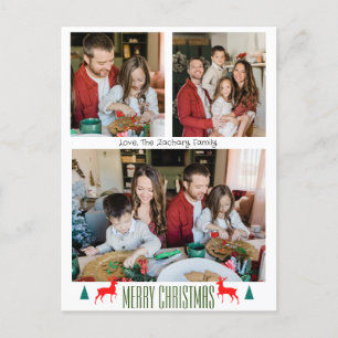 Christmas holidays Script Family Three Photo Holiday Postcard