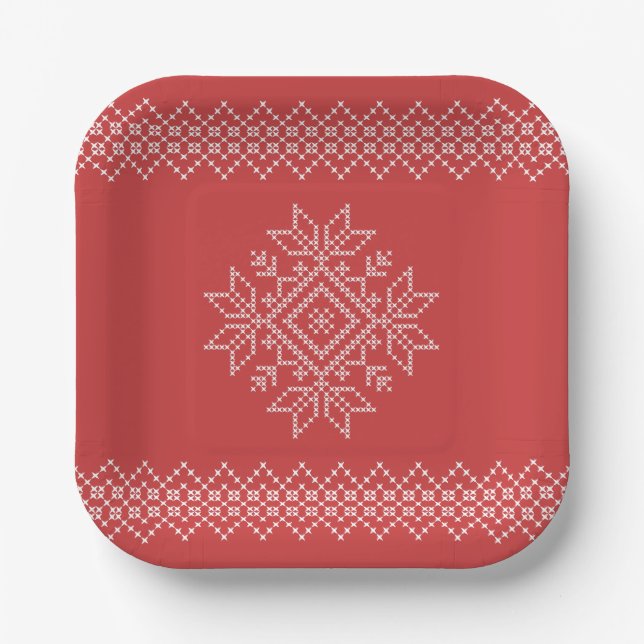 Christmas holidays seasonal snowflake craft paper plate (Front)