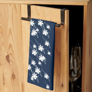 Christmas Holidays snowflakes pattern navy blue Tea Towel