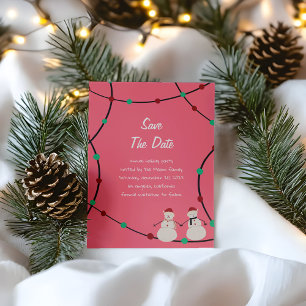 christmas Holidays – Snowman Duo & String Lights  Save The Date