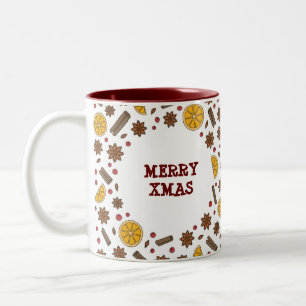 Christmas holidays spices doodles Two-Tone coffee mug