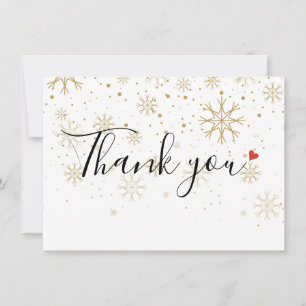 Christmas Holidays Winter Gold Heart Snowflakes Thank You Card