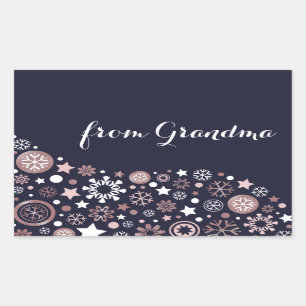 Christmas holidays winter pink gold snowflakes rectangular sticker