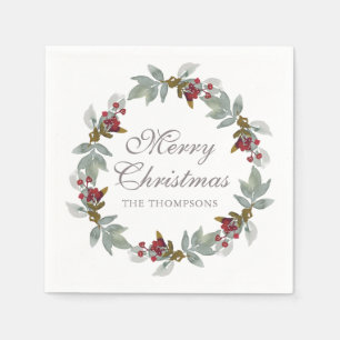 Christmas Holidays Winter Watercolor Floral Name Napkin