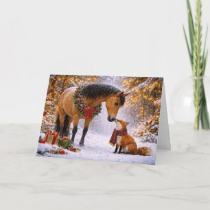 Christmas Holidays with Fox and Horse Cute Card