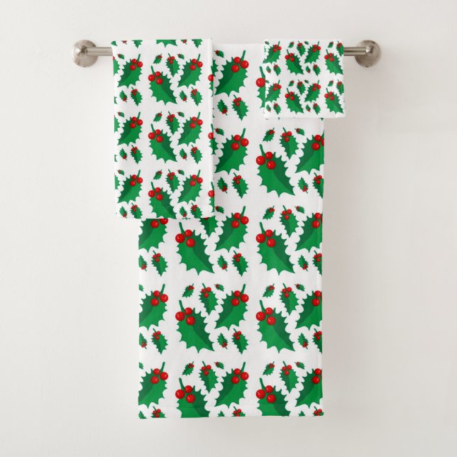 Christmas Hollies Bath Towel Set (Insitu)