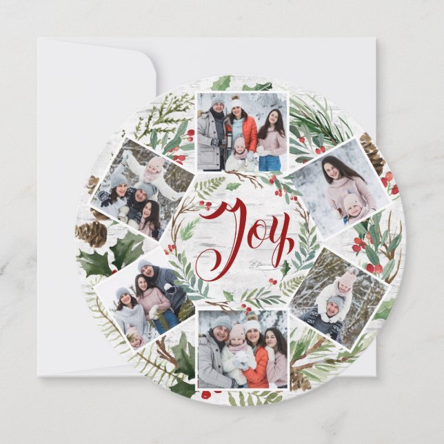 Christmas Holly 6 PHOTOS Birch Bark Holiday Card (Front)