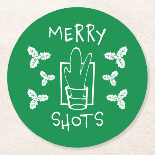 Christmas Holly and a Sparkling Glass Round Paper Coaster
