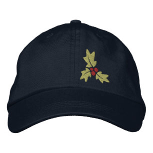 Christmas Holly And Berries Embroidered Hat