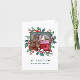 Christmas Holly and Berries with Family Photo Holiday Card