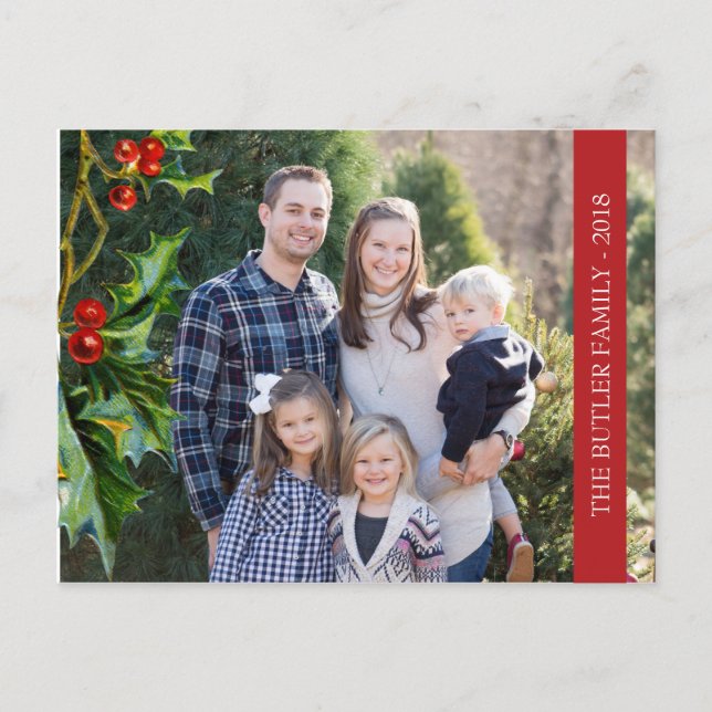 Christmas  Holly and Berry Holiday Photo Postcard (Front)