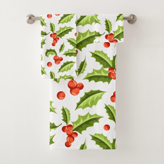 Christmas Holly and Berry Pattern Bath Towel Set | Zazzle.co.uk