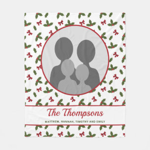 Christmas Holly And Bows Custom Photo Template Fleece Blanket