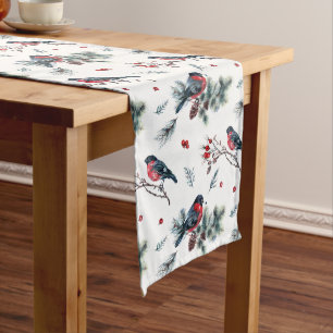 Christmas holly and bullfinch pattern medium table runner