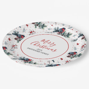 Christmas holly and Christmas bullfinch pattern Paper Plate