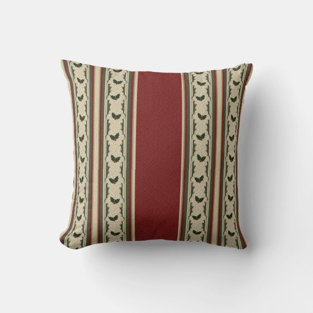 Christmas Holly and Cranberry Red Throw Pillow (Front)