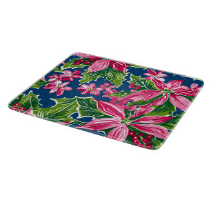 Christmas Holly And Flower Patterned  Cutting Board